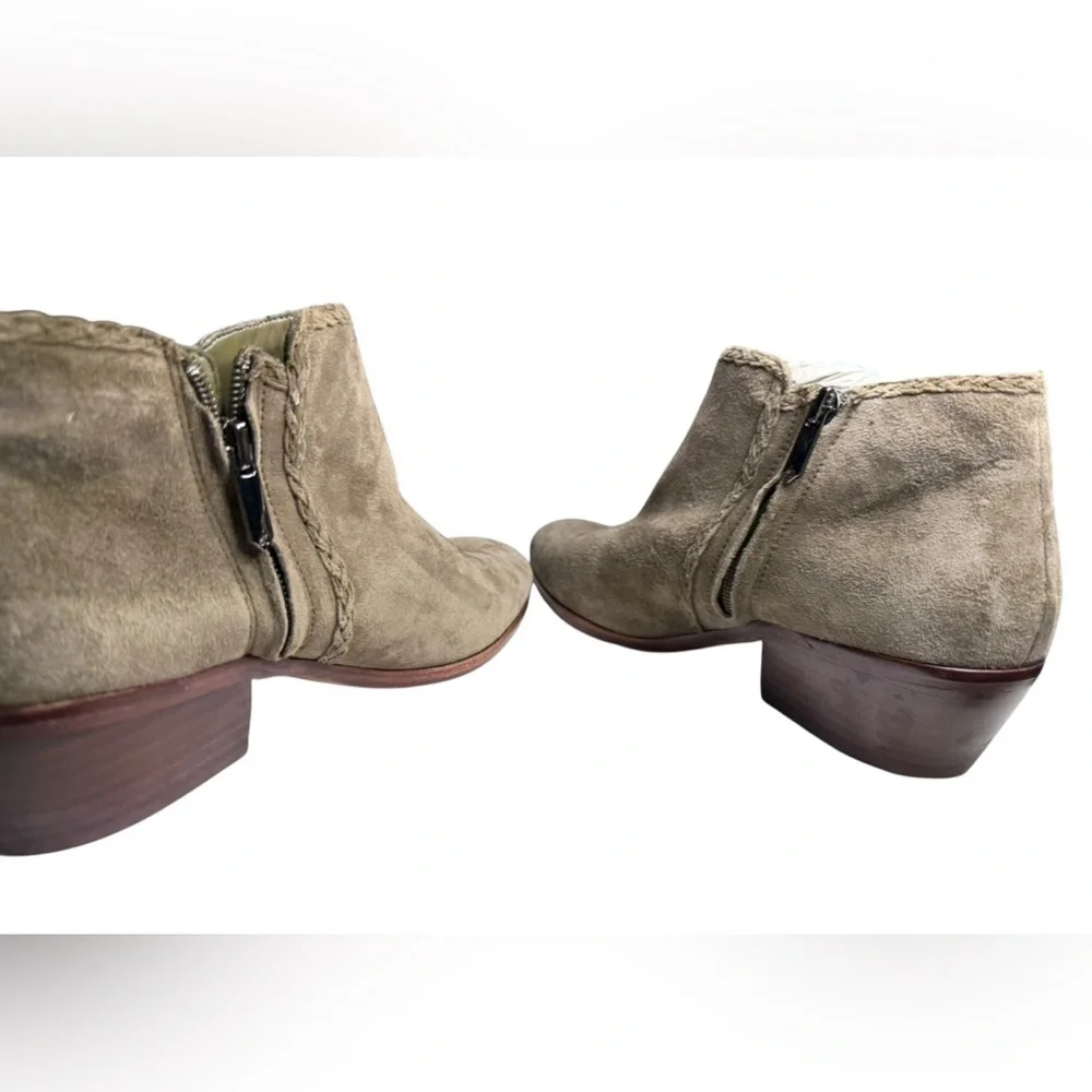 Sam Edelman Paige Fringe Gray Suede Boho Wooden Heel Ankle Booties
